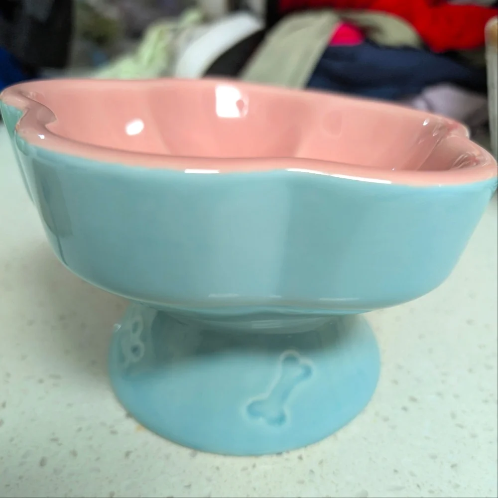 Pastel Pink and Blue Ceramic Pet Bowl